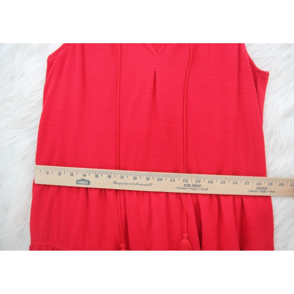 Max Studio M Red Tiered Babydoll Mini Dress Sleeveless Tassel Tie Boho Gauze - Picture 5 of 13